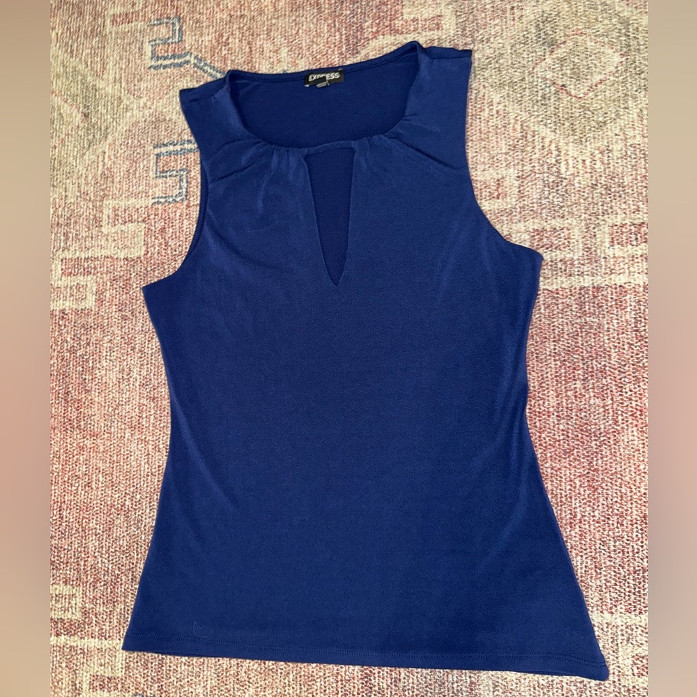 Express navy sleeveless v neck fitted dress top size small